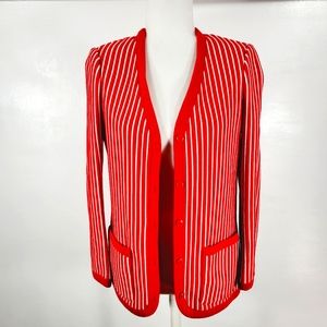 Vintage 70's Union Made Red & White Striped Cardigan w/ Pockets, Medium
